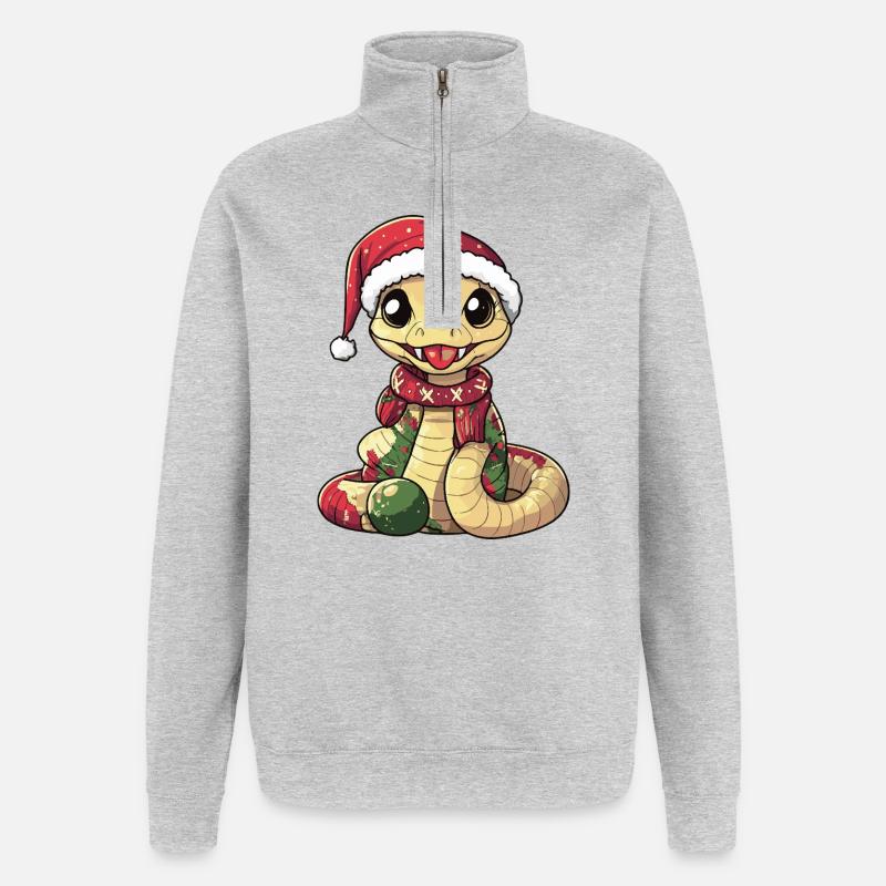 Serpent Cobra Noël - Sweat à zip 1/4 - gris chiné