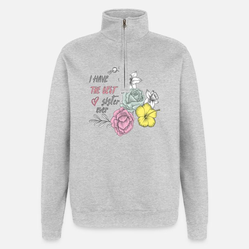 Beste Schwester Blüten Herz  - Quarter-Zip-Sweatshirt - Grau meliert