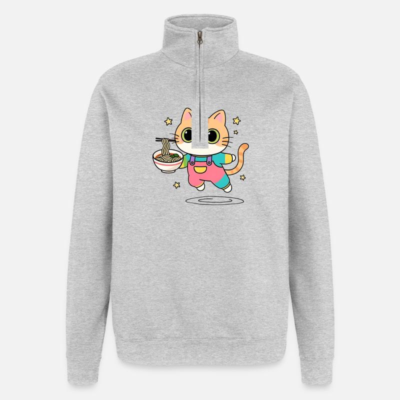 Chat bol de Ramen Multicolore - Sweat à zip 1/4 - gris chiné
