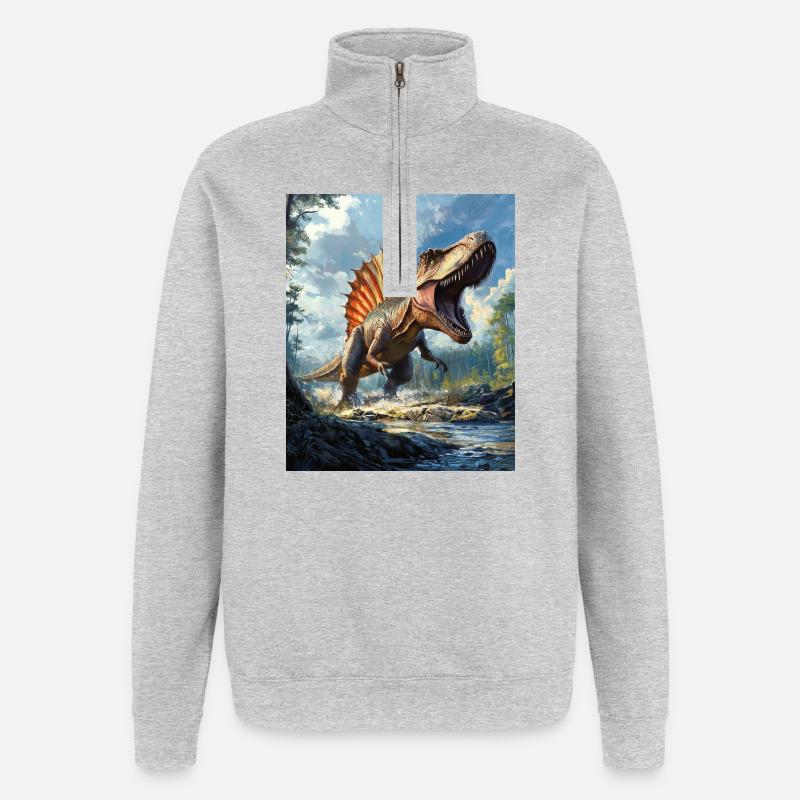 Spinosaure - Sweat à zip 1/4 - gris chiné