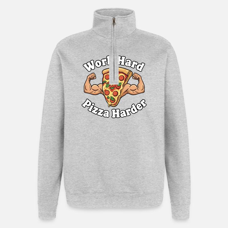 Travailler dur Pizza plus dur - Sweat à zip 1/4 - gris chiné