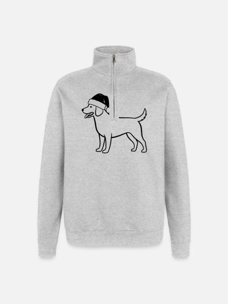 Weihnachts-Hund Cartoon Illustration - Quarter-Zip-Sweatshirt - Grau meliert