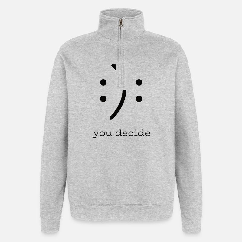 C’est vous qui décidez : Smily Graphics - Sweat à zip 1/4 - gris chiné