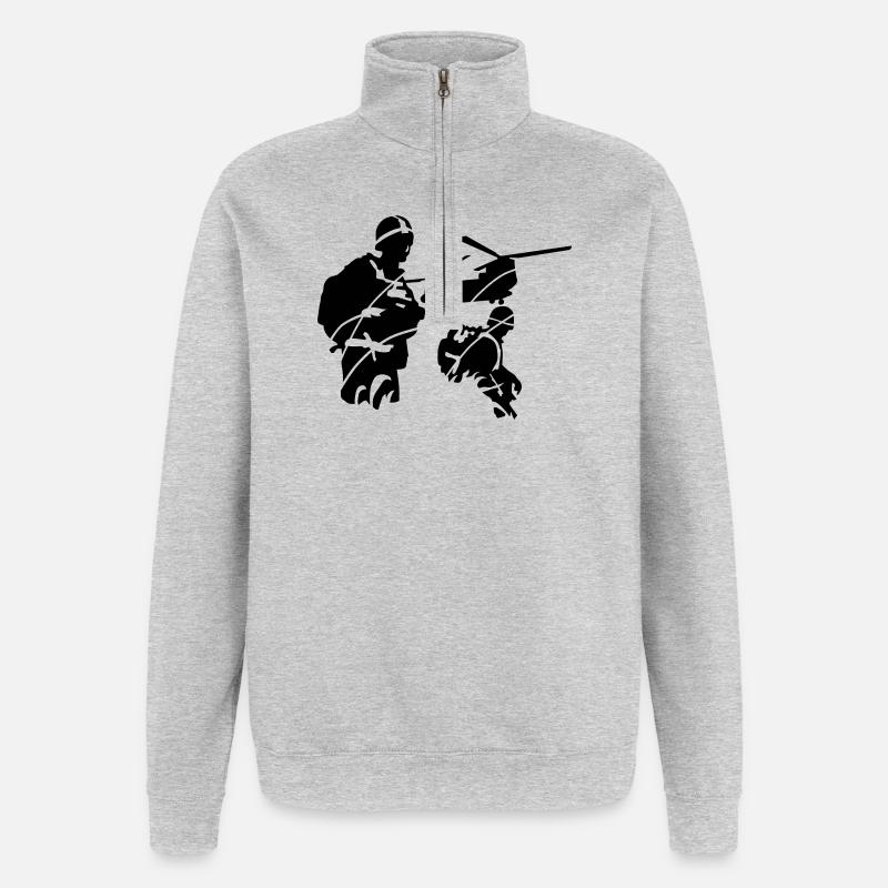 armée - Sweat à zip 1/4 - gris chiné