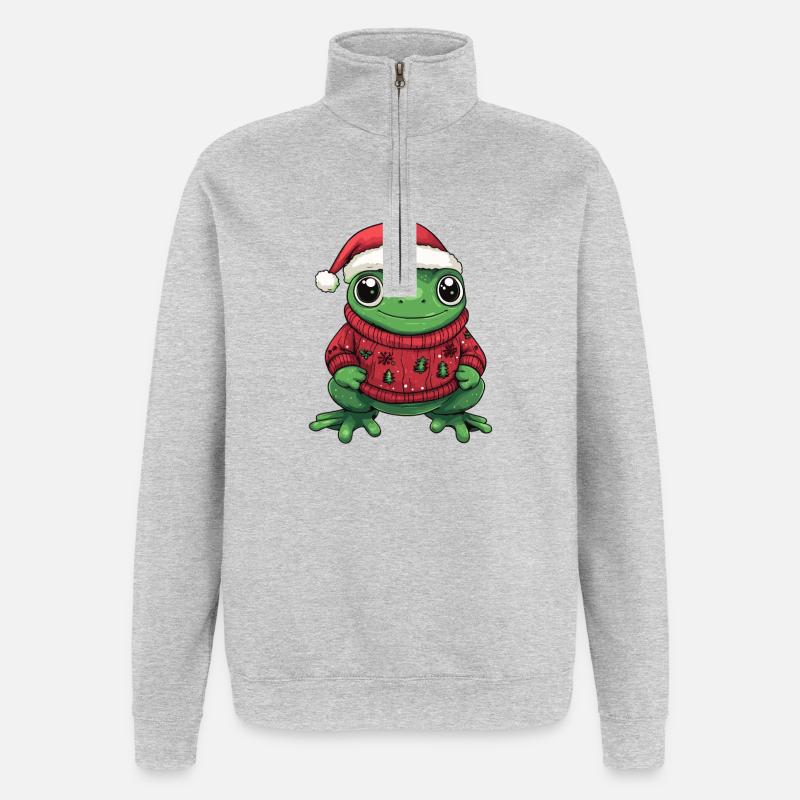 Frø Jul - Sweatshirt med 1/4 lynlås - grå meleret