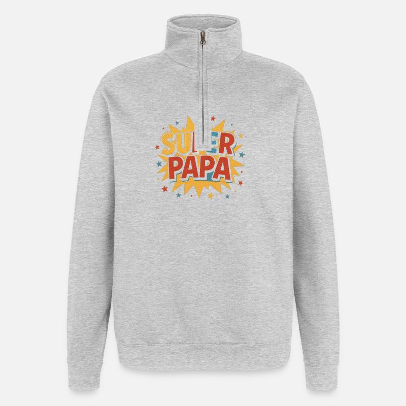 Super Papa Comic Burst Retro - Quarter-Zip-Sweatshirt - Grau meliert