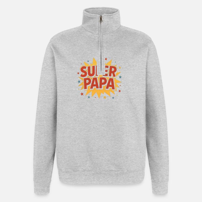 Super papa Comic Explosion - Sweat à zip 1/4 - gris chiné