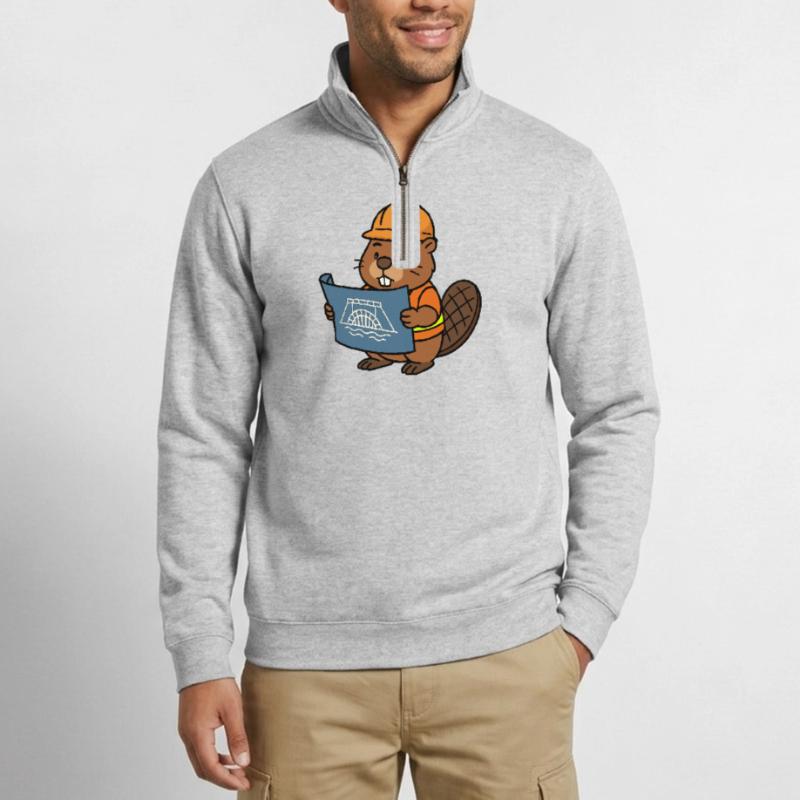 Beaver Construction Worker Bob Master Builder Plan Construction Dam Quarter-Zip Sweatshirt