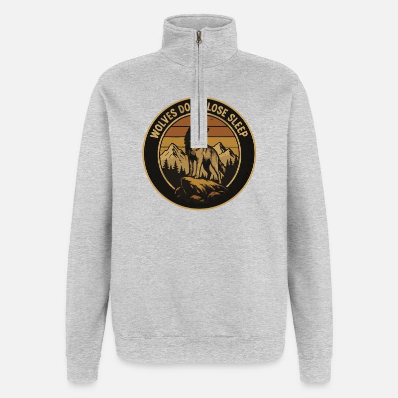 Moonlit night wolf in mountain landscape - Quarter-Zip Sweatshirt - heather grey