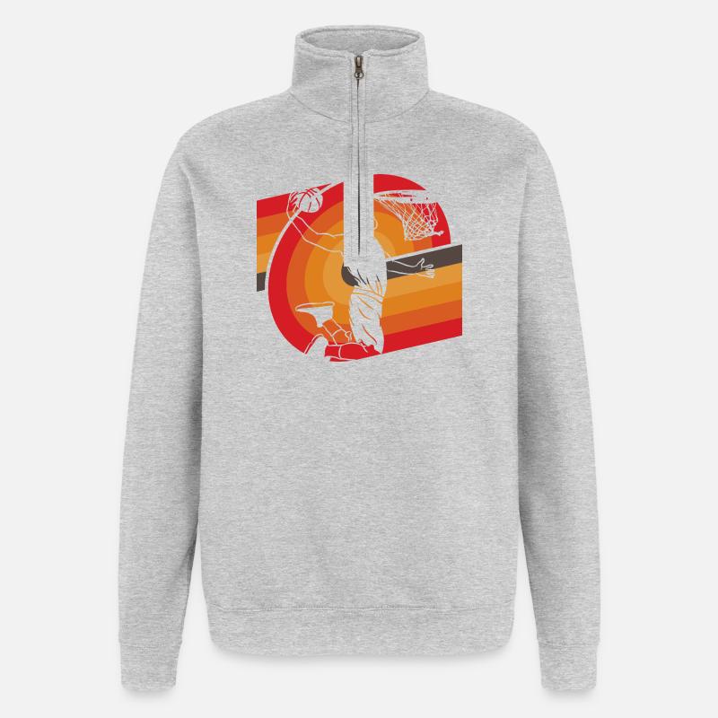 Basket-ball classique à l’ancienne design rétro - Sweat à zip 1/4 - gris chiné