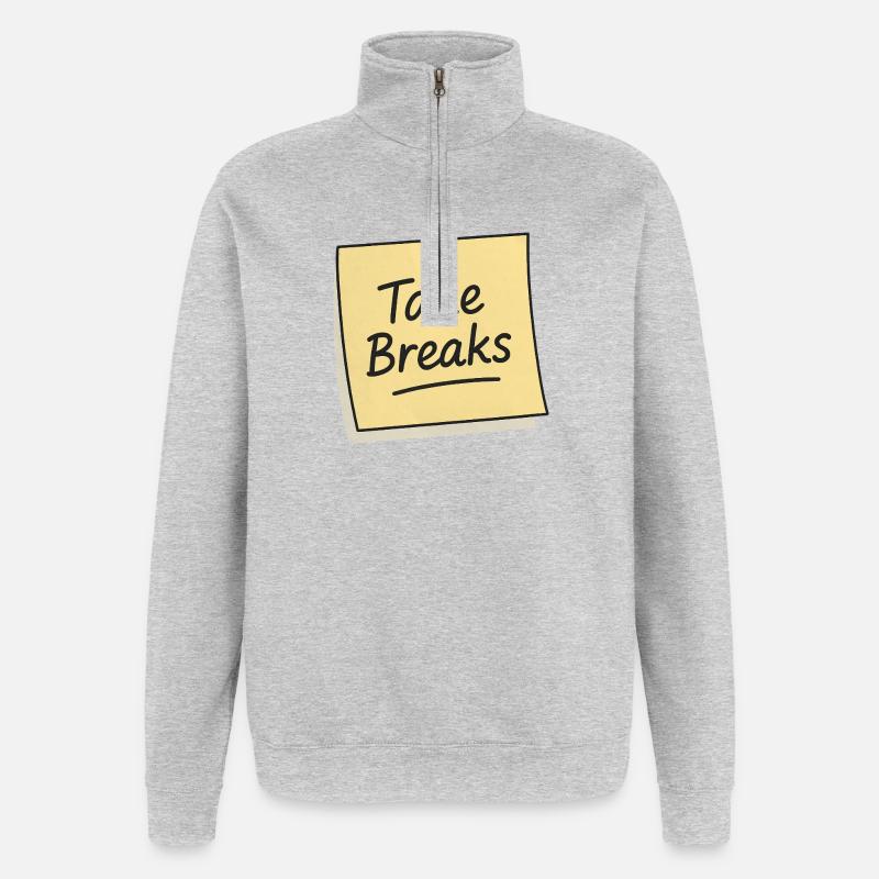 Rappel de note autocollante Take Breaks - Sweat à zip 1/4 - gris chiné