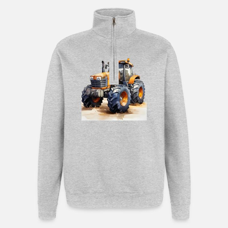 Gelber Power-Traktor Offroad-Action - Quarter-Zip-Sweatshirt - Grau meliert