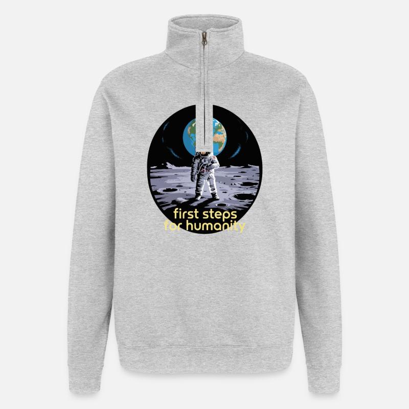 Premiers pas pour l’humanité Astronaute Lune - Sweat à zip 1/4 - gris chiné
