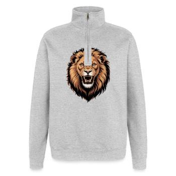 Flammender Vektor Löwe - Quarter-Zip-Sweatshirt - Grau meliert - Vorne - AI Model Female 172 light (172cm) & AI Model Male 178 dark (178cm)