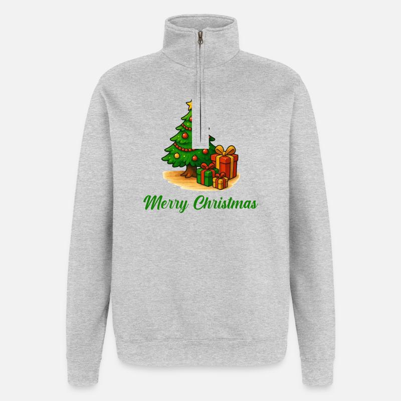 Weihnachtsbaum Geschenke - Quarter-Zip-Sweatshirt - Grau meliert