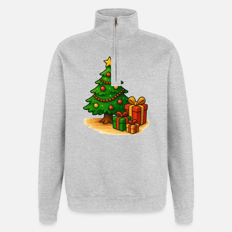 Weihnachtsbaum mit Geschenken Muster - Quarter-Zip-Sweatshirt - Grau meliert