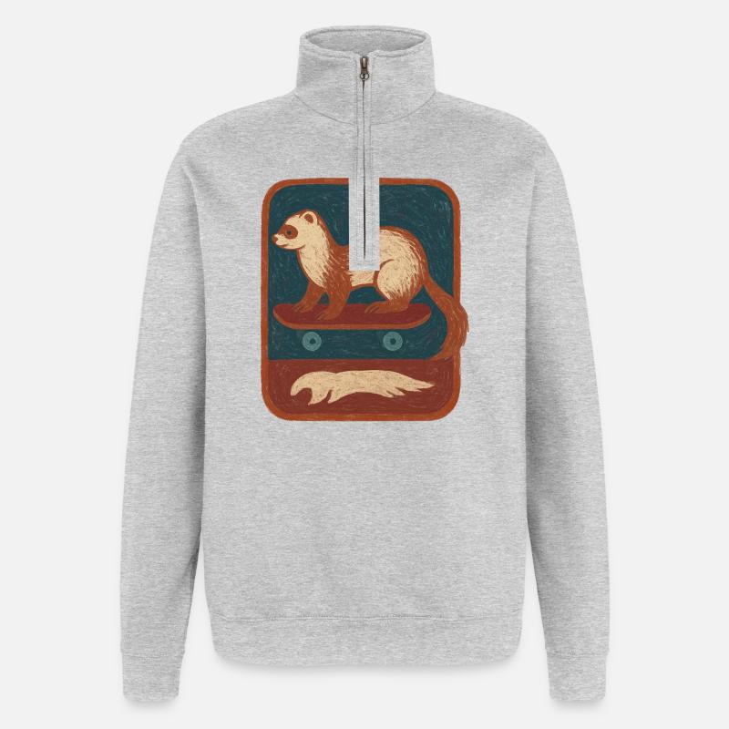 Frettchen auf Skateboard Retro - Quarter-Zip-Sweatshirt - Grau meliert