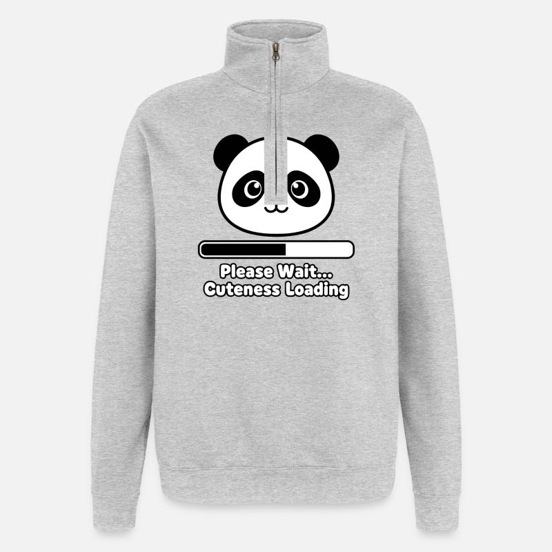 Panda Loading Screen Soft Toy - Quarter-Zip Sweatshirt - heather grey