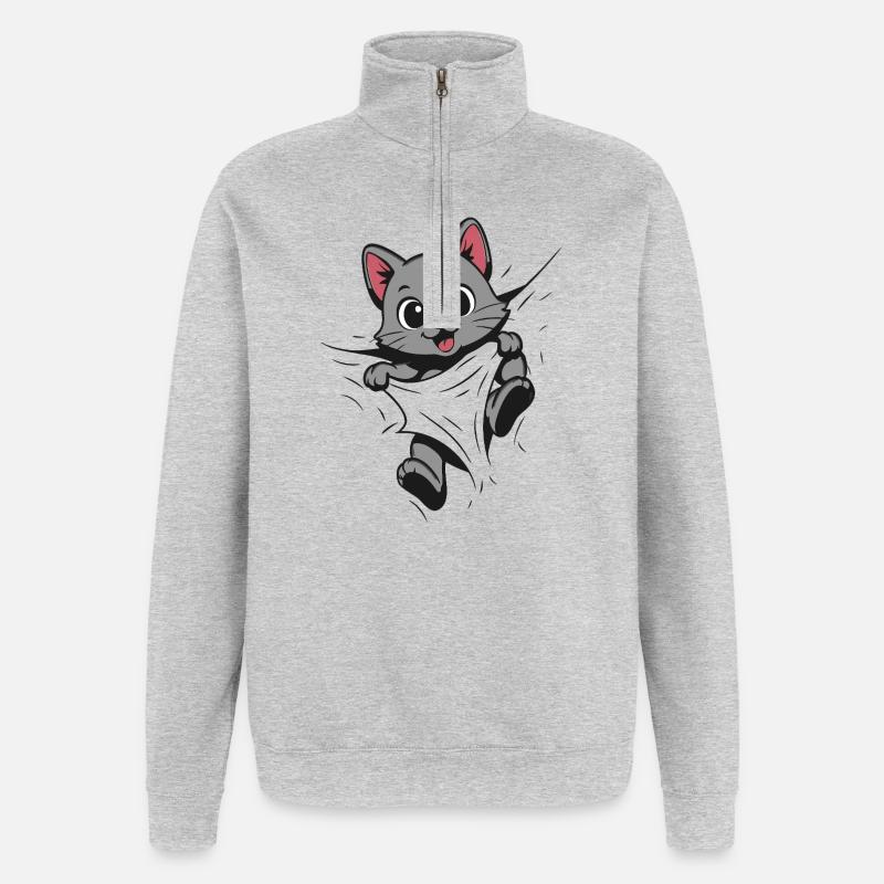 Chaton Chat Câlin Chat Mignon - Sweat à zip 1/4 - gris chiné