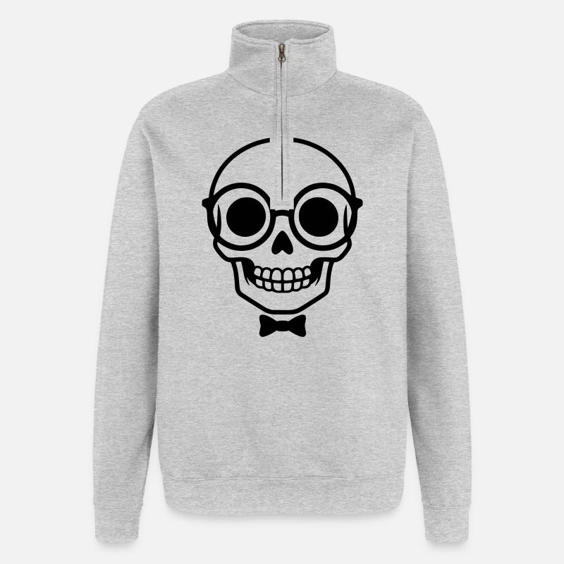 Nerd Totenkopf mit Brille & Fliege - Quarter-Zip-Sweatshirt - Grau meliert