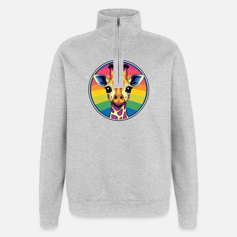 Rainbow Giraffe Portrait - Quarter-Zip Sweatshirt - heather grey