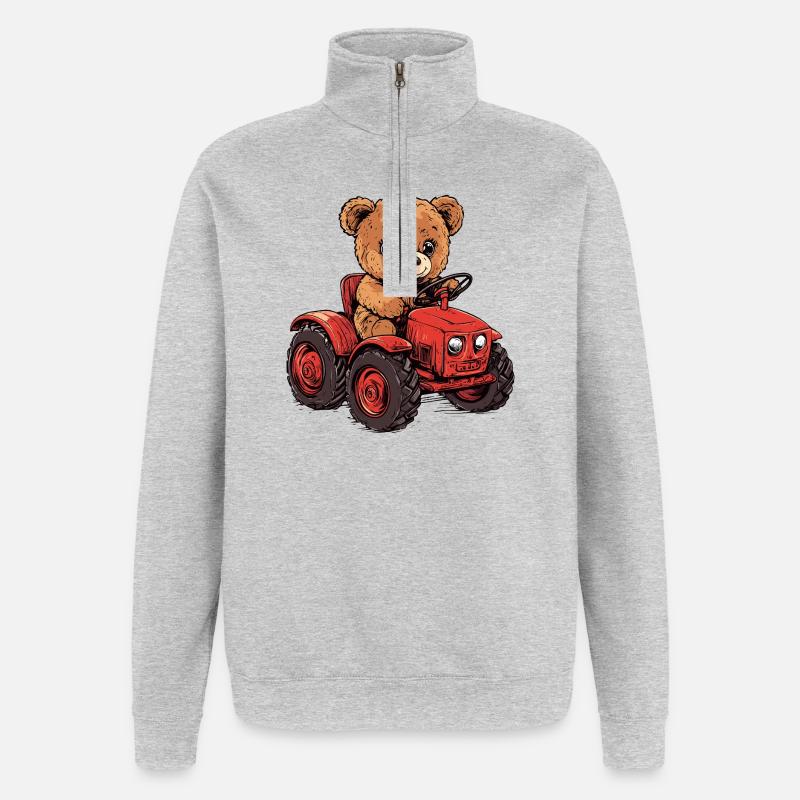 Teddy bear on red tractor - Quarter-Zip Sweatshirt - heather grey