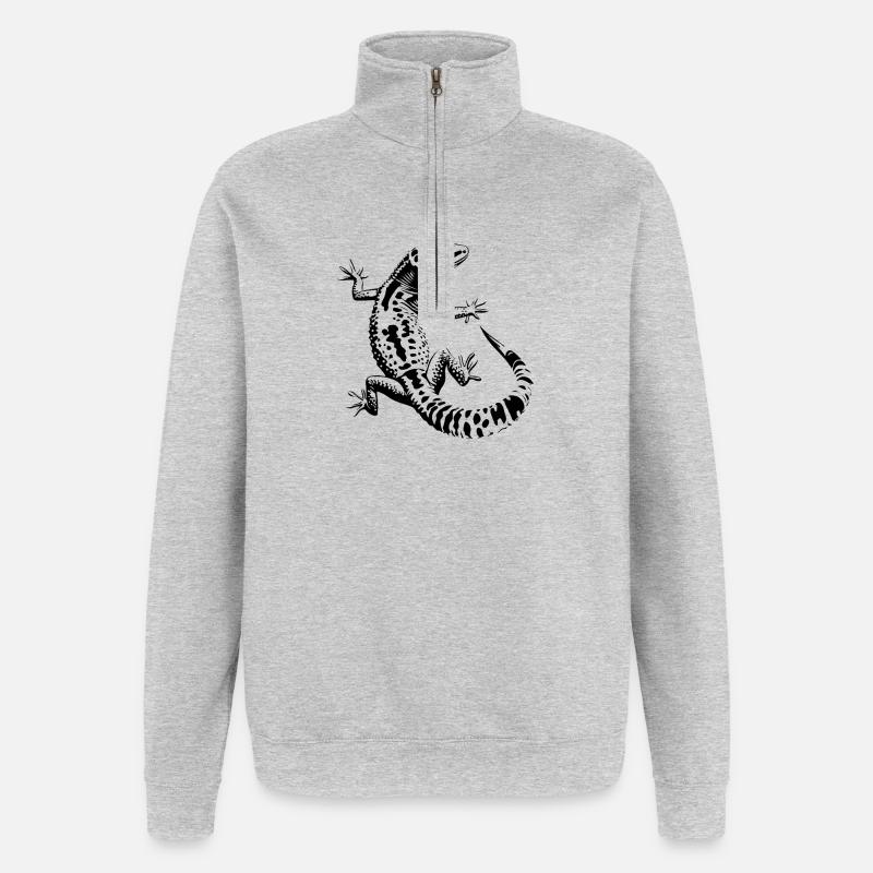 Gecko léopard - Sweat à zip 1/4 - gris chiné