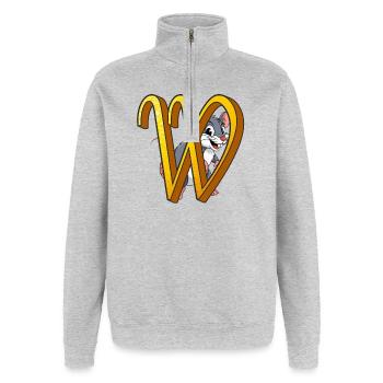 BUCHSTABE W - Quarter-Zip-Sweatshirt - Grau meliert - Vorne - AI Model Female 172 light (172cm) & AI Model Male 178 dark (178cm)