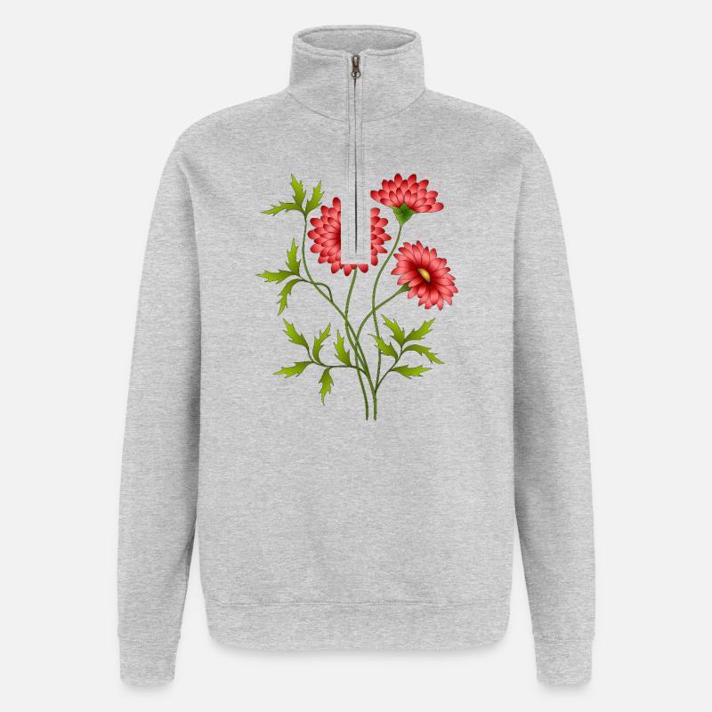 Fleur - Sweat à zip 1/4 - gris chiné