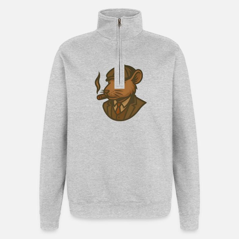 Ratte im Anzug mit Zigarre - Quarter-Zip-Sweatshirt - Grau meliert