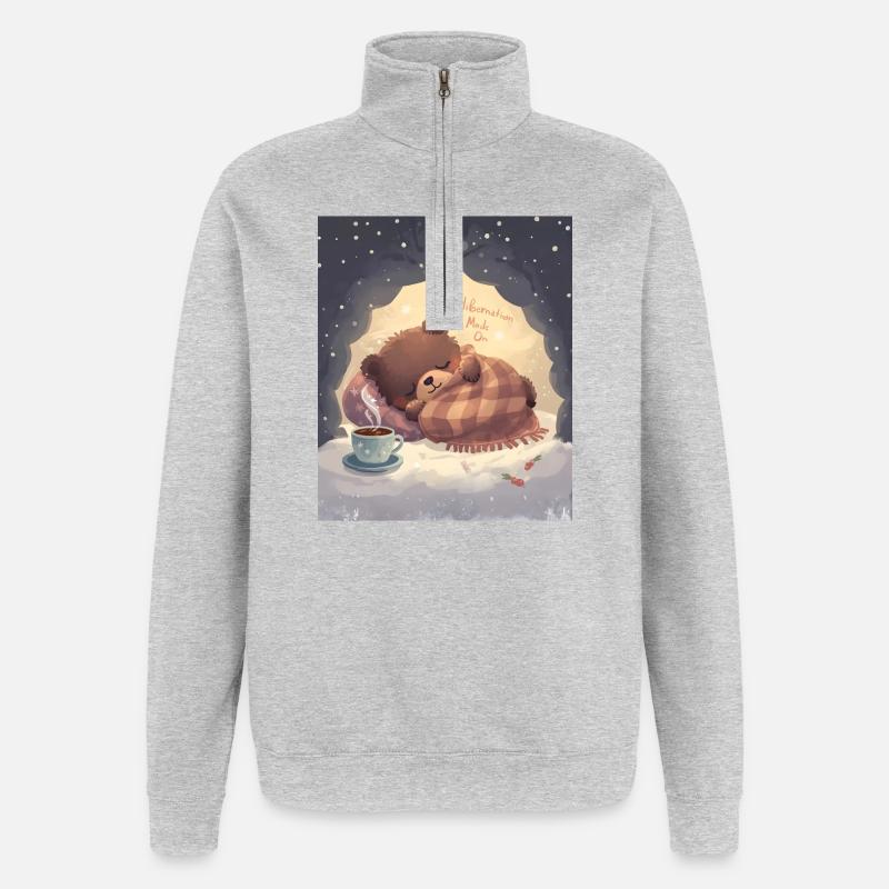Winterschlafmodus in der gemütlichen Bärennacht - Quarter-Zip-Sweatshirt - Grau meliert