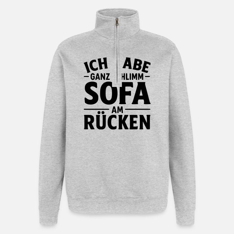 Sofa Chillmodus Sunday Mode Mood Sonntags Outfit - Quarter-Zip-Sweatshirt - Grau meliert