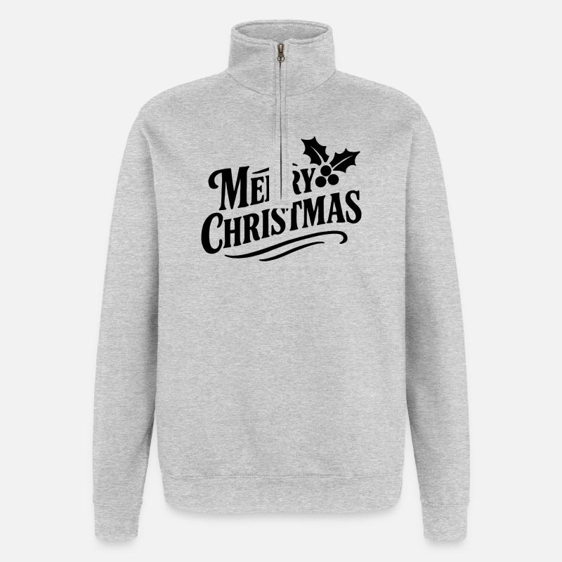 Joyeux Noël aux feuilles de houx - Sweat à zip 1/4 - gris chiné