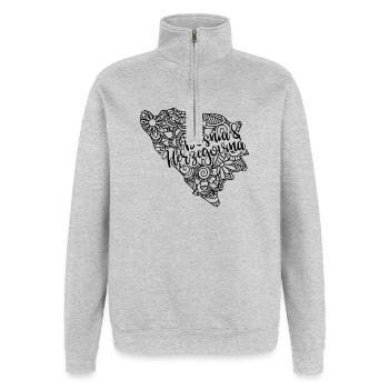 Bosnien und Herzegowina Karte Mandala Sarajevo - Quarter-Zip-Sweatshirt - Grau meliert - Vorne - AI Model Female 172 light (172cm) & AI Model Male 178 dark (178cm)