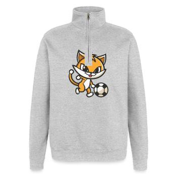 Fuchs Fußball Cartoon - Quarter-Zip-Sweatshirt - Grau meliert - Vorne - AI Model Female 172 light (172cm) & AI Model Male 178 dark (178cm)