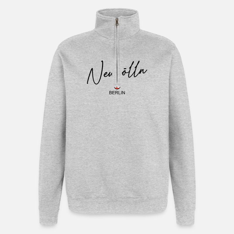 Neukölln - Berlin Flagge - Berliner Bär - Quarter-Zip-Sweatshirt - Grau meliert
