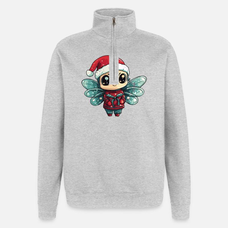 Noël Libellule - Sweat à zip 1/4 - gris chiné