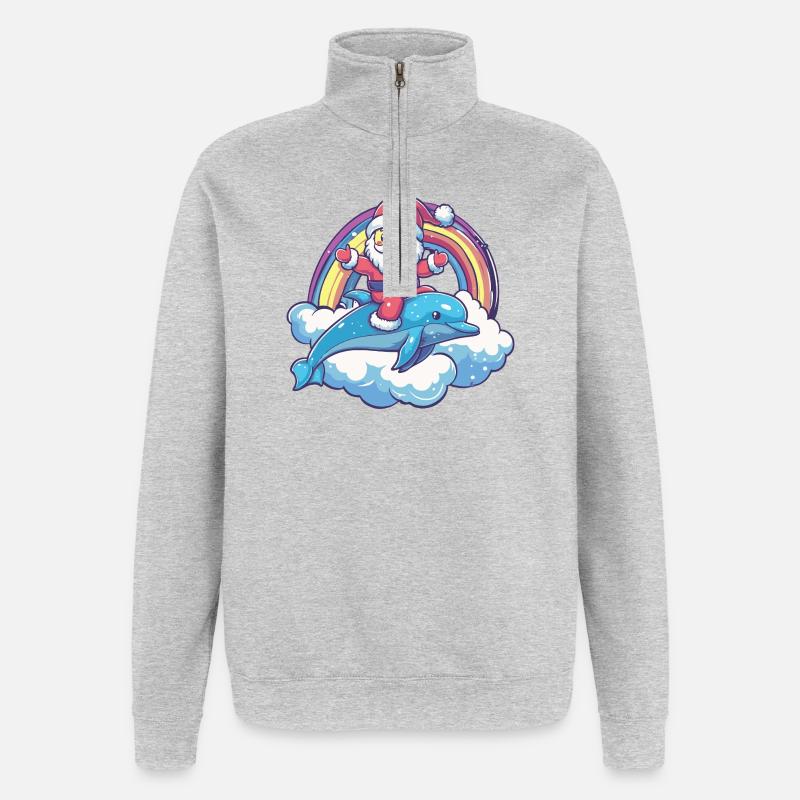 Delfin Weihnachtsmann Weihnachten - Quarter-Zip-Sweatshirt - Grau meliert