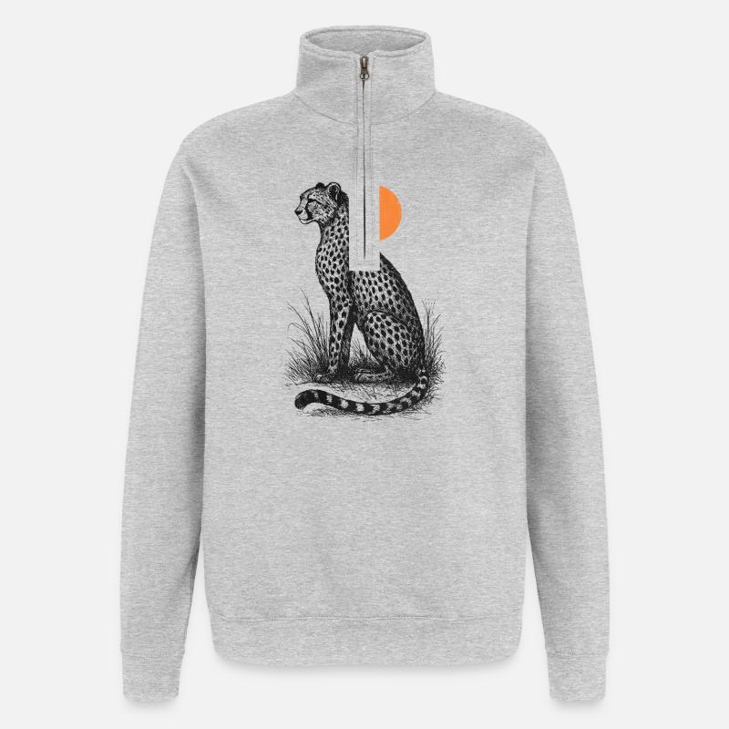 Guépard au coucher du soleil - Sweat à zip 1/4 - gris chiné