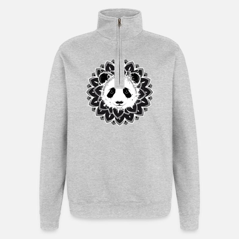 Panda Mandala – harmonisches Tiermotiv  - Quarter-Zip-Sweatshirt - Grau meliert