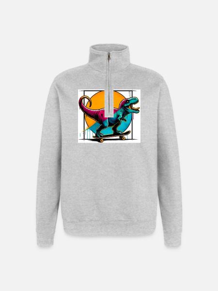 Dinosaur on Skateboard - Quarter-Zip Sweatshirt - heather grey