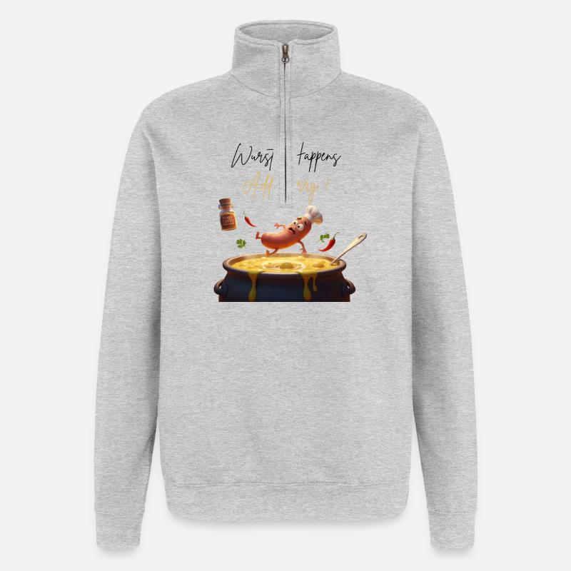 Wurst Happens  Add Curry !  - Quarter-Zip-Sweatshirt - Grau meliert