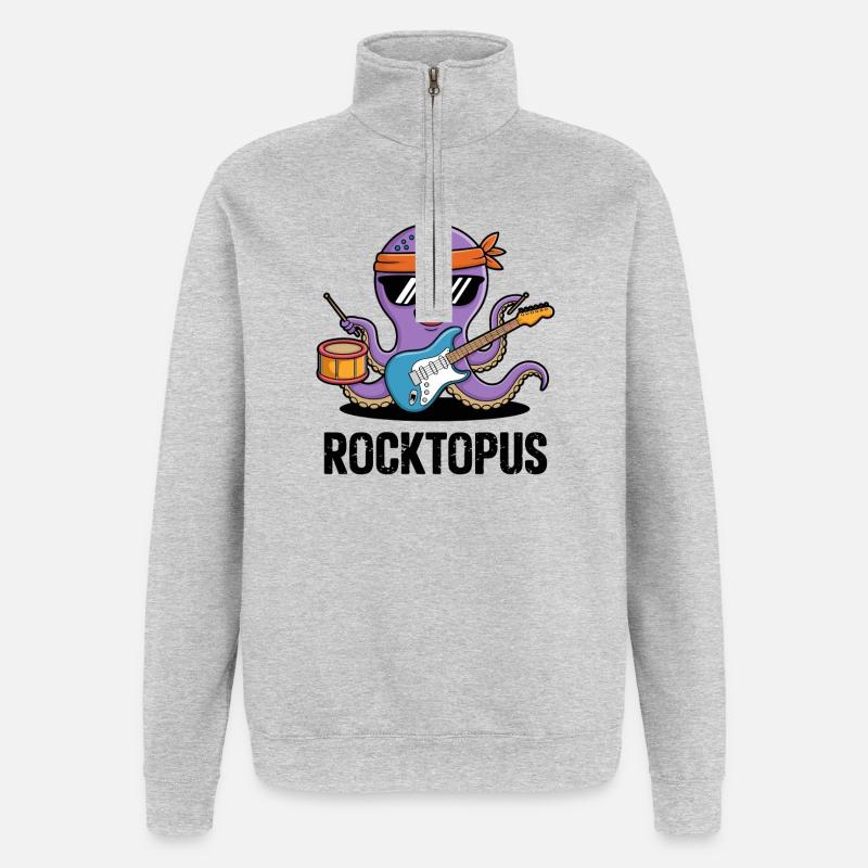 Illustration musicale cool rocktopus octopus pour - Sweat à zip 1/4 - gris chiné
