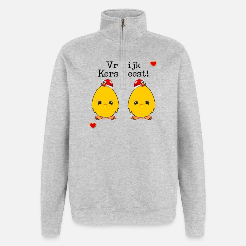 Frohe Weihnachtsküken - Quarter-Zip-Sweatshirt - Grau meliert