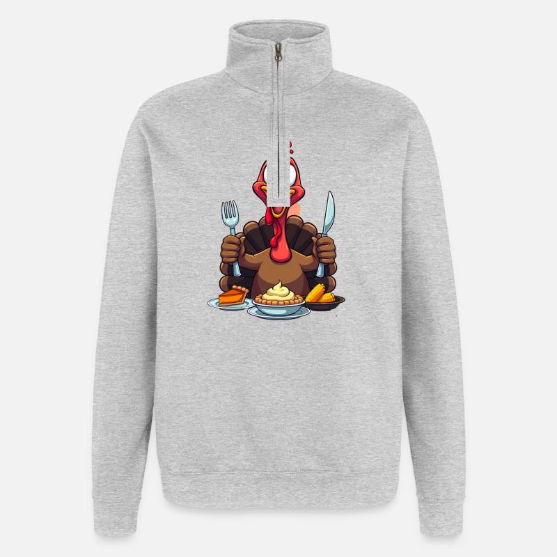 Thanksgiving Drôle Dinde de Thanksgiving - Sweat à zip 1/4 - gris chiné