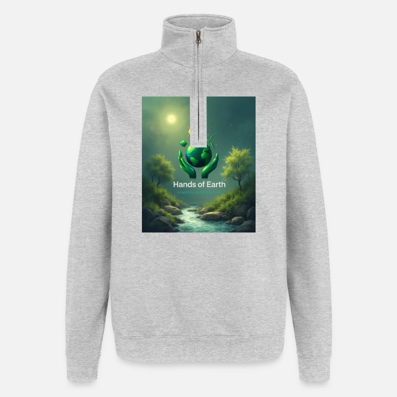 La Terre entre des mains vertes - Sweat à zip 1/4 - gris chiné