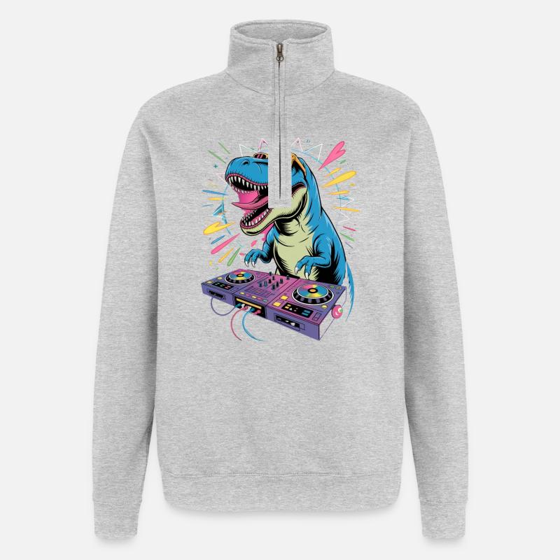 DJ Dinosaurier - Quarter-Zip-Sweatshirt - Grau meliert