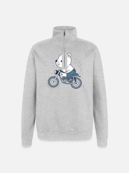 Biker Adventure Bear - Quarter-Zip Sweatshirt - heather grey