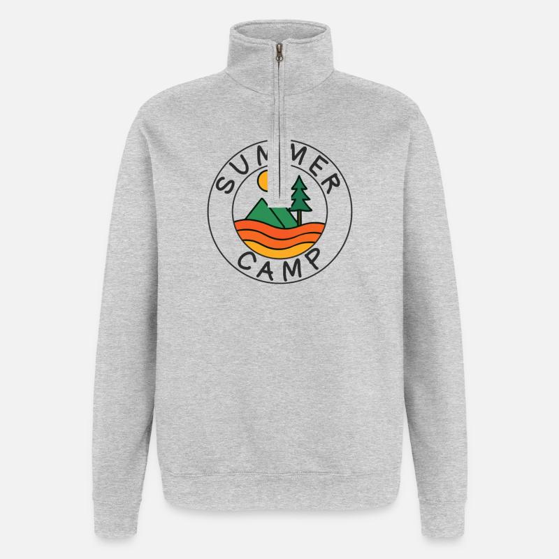 Sommercamp Camping Wandern Retro Berg Draußen - Quarter-Zip-Sweatshirt - Grau meliert