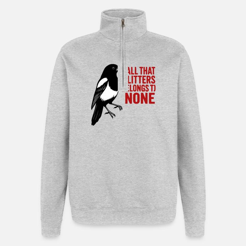 Krähe und roter Glitter-Spruch - Quarter-Zip-Sweatshirt - Grau meliert
